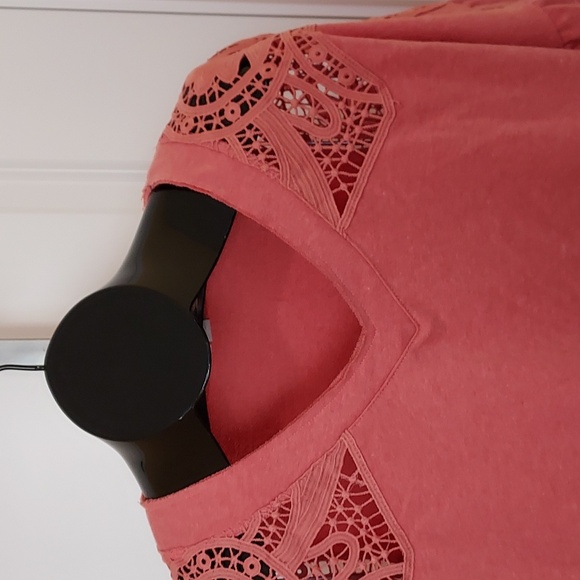 Est. 1948 Cute Coral Peplum  Lace Shoulder Top - Picture 1 of 10